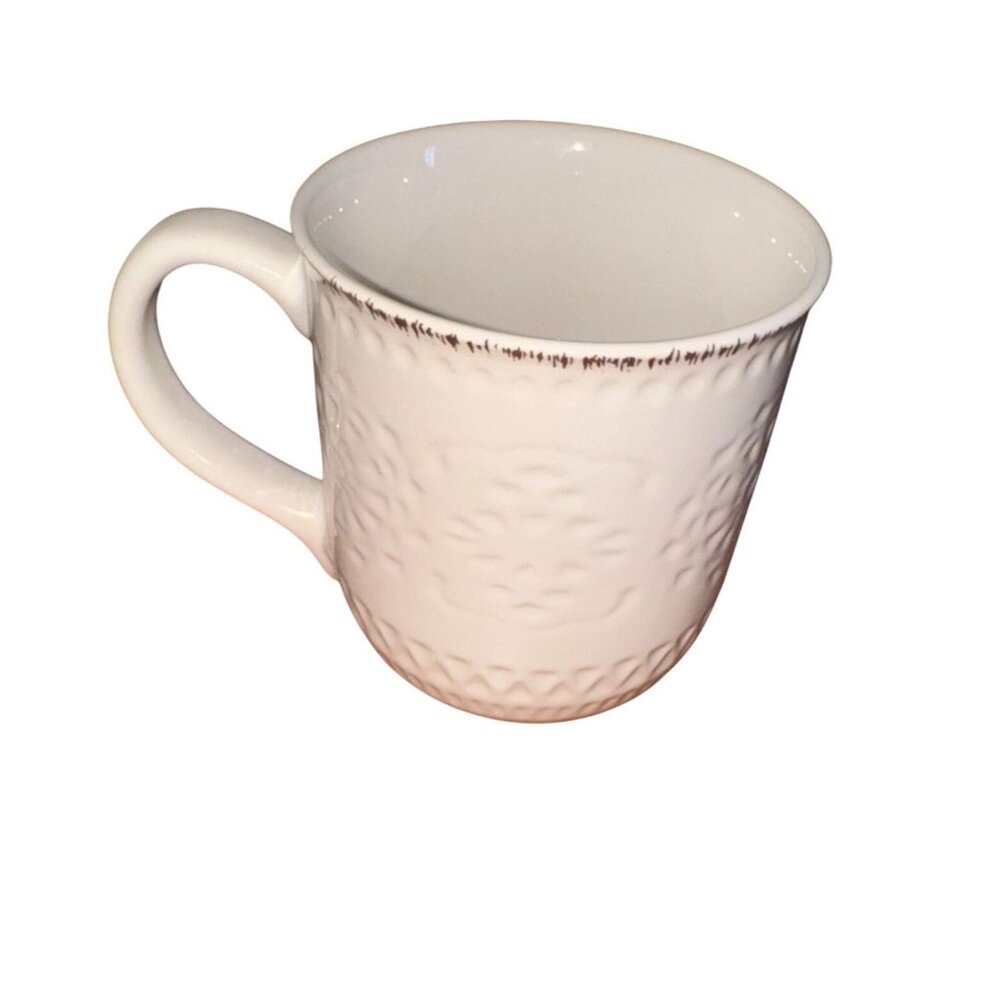 White Ceramic Mug With Embossed Pattern By Pfaltzgraff